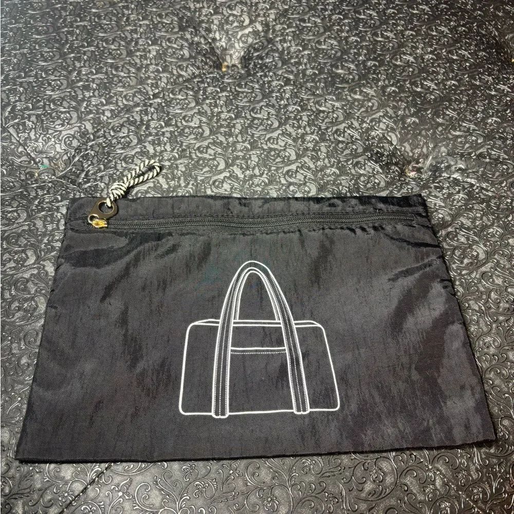Black Nylon Zipper Pouch with White Tote Outline NWOT